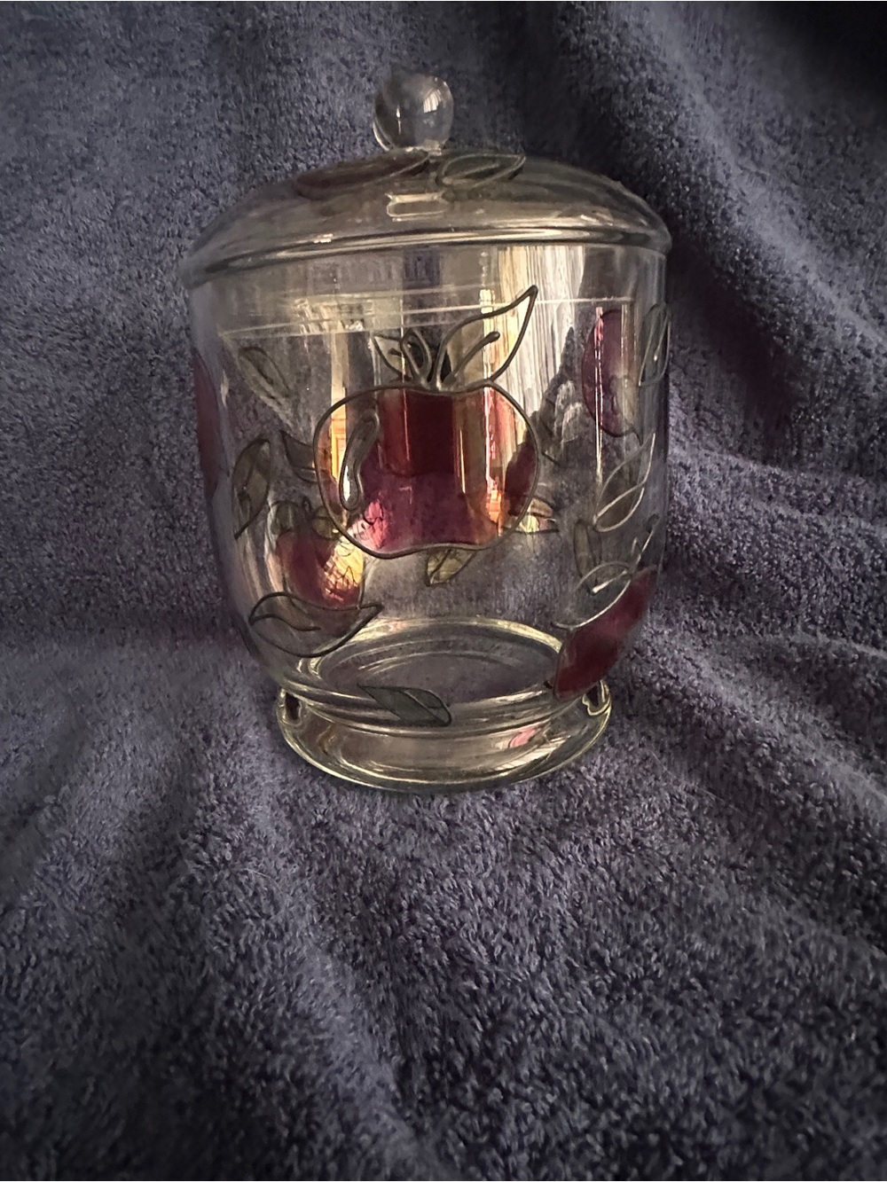 Clear Glass Canister with Red Apple Motif - Home Kitchen Food Storage